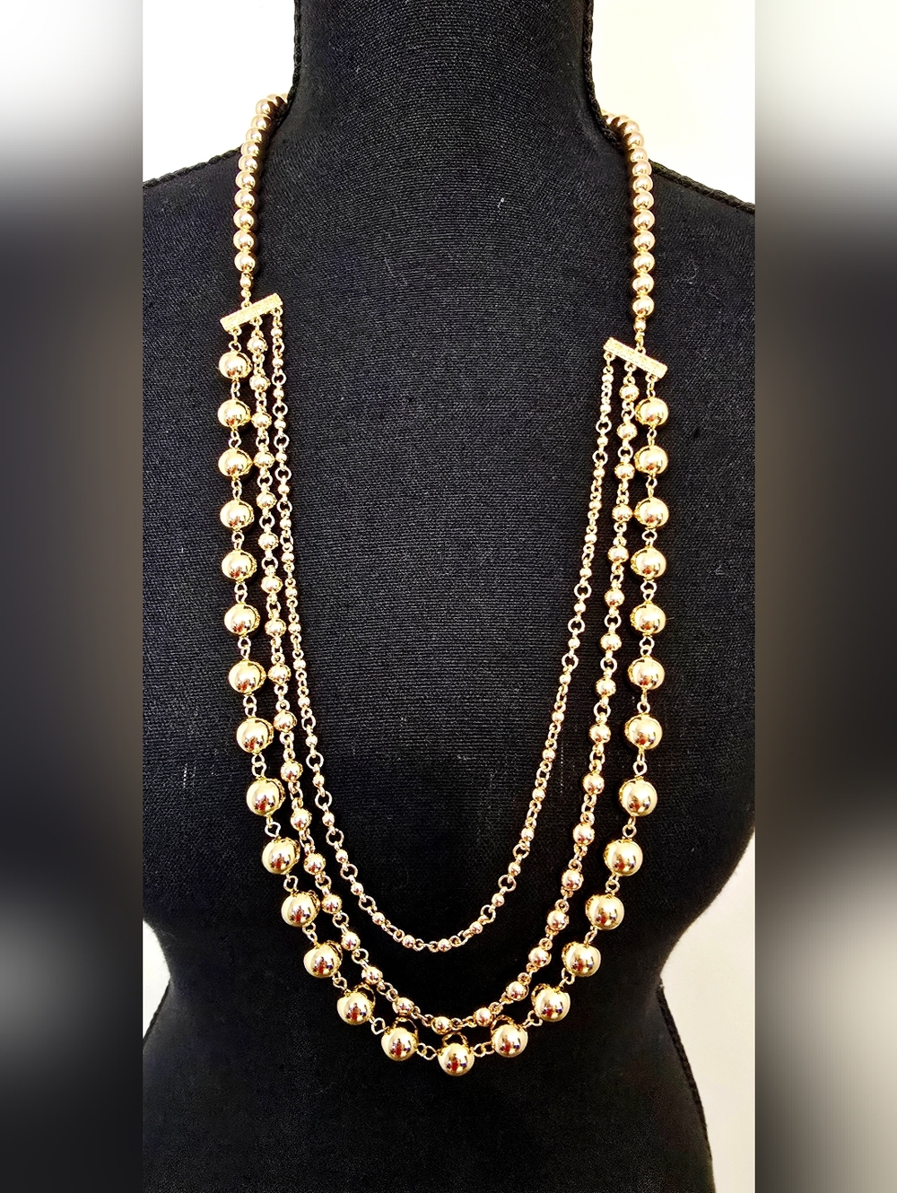 Gold Tone Layered Beaded Necklace and Earrings Set Statement Chunky Elegant